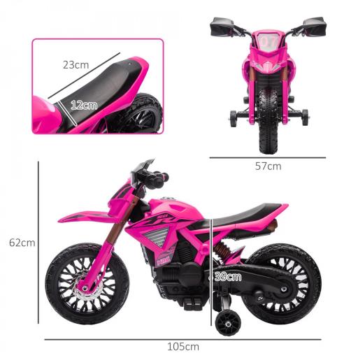 Moto Eléctrica para Niños de +3 Años Moto de Batería para Niños 12V con Ruedas Auxiliar y Bocina Carga 30 kg Rosa [5]