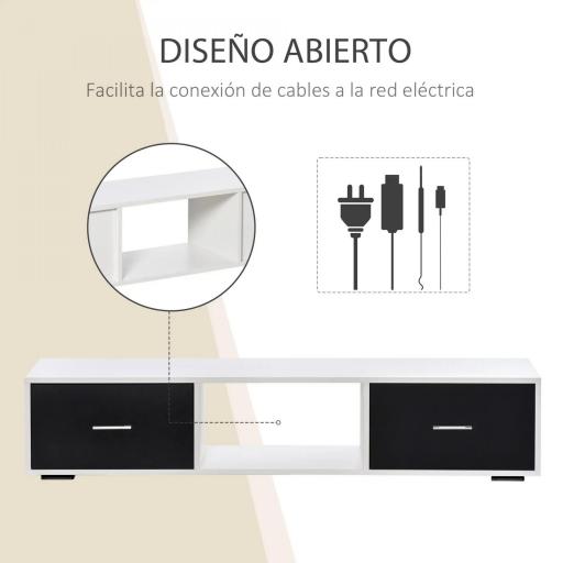 Mueble de TV para Televisores de hasta 60" Mesa para TV de Salón Estilo Moderno con 2 Cajones y Compartimento Abierto 140x30x32 cm Blanco y Negro [2]