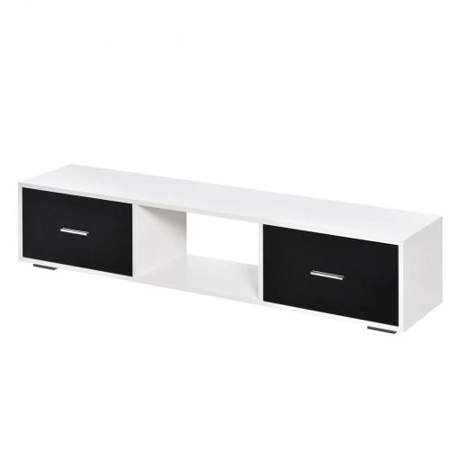 Mueble de TV para Televisores de hasta 60" Mesa para TV de Salón Estilo Moderno con 2 Cajones y Compartimento Abierto 140x30x32 cm Blanco y Negro [8]