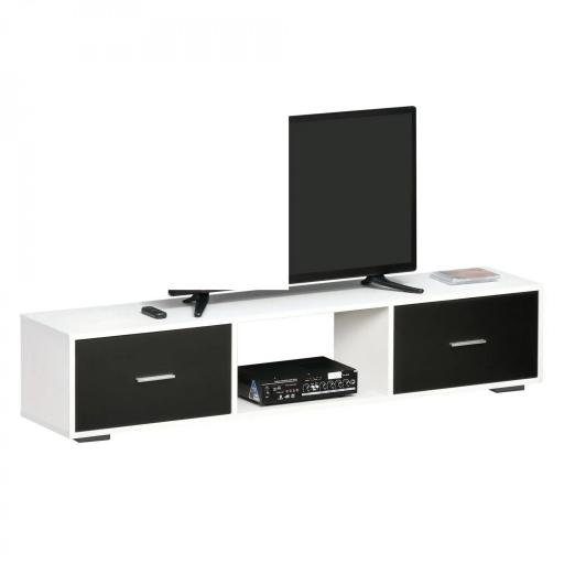 Mueble de TV para Televisores de hasta 60" Mesa para TV de Salón Estilo Moderno con 2 Cajones y Compartimento Abierto 140x30x32 cm Blanco y Negro [9]