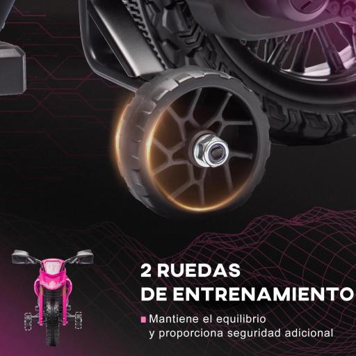 Moto Eléctrica para Niños de +3 Años Moto de Batería para Niños 12V con Ruedas Auxiliar y Bocina Carga 30 kg Rosa [8]
