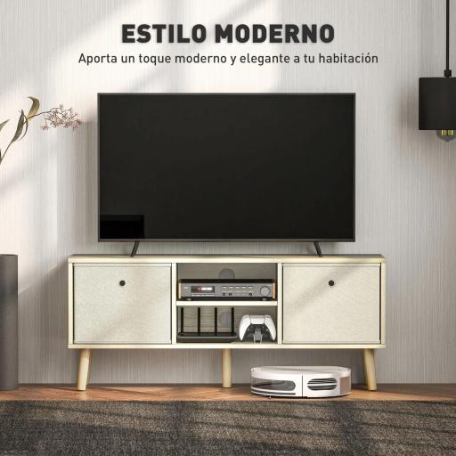 Mueble de TV para Televisores de hasta 50 Pulgadas con 2 Cajones de Tela y Estantes Abiertos Madera y Beige [3]