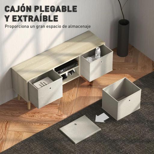 Mueble de TV para Televisores de hasta 50 Pulgadas con 2 Cajones de Tela y Estantes Abiertos Madera y Beige [4]