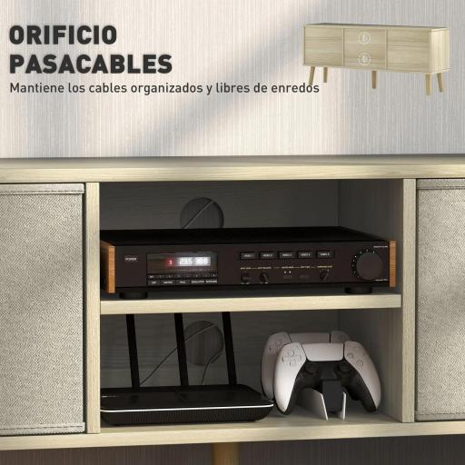 Mueble de TV para Televisores de hasta 50 Pulgadas con 2 Cajones de Tela y Estantes Abiertos Madera y Beige [2]