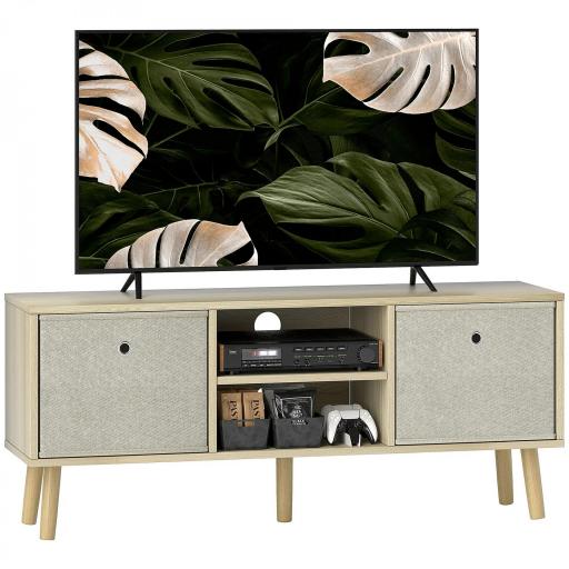 Mueble de TV para Televisores de hasta 50 Pulgadas con 2 Cajones de Tela y Estantes Abiertos Madera y Beige [8]