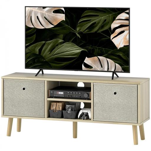 Mueble de TV para Televisores de hasta 50 Pulgadas con 2 Cajones de Tela y Estantes Abiertos Madera y Beige [9]