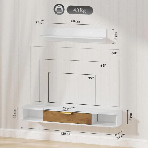 Conjunto Mueble TV y Estante de Pared con Armario y Compartimentos Abiertos Organización de Espacio y Montaje en Pared [1]