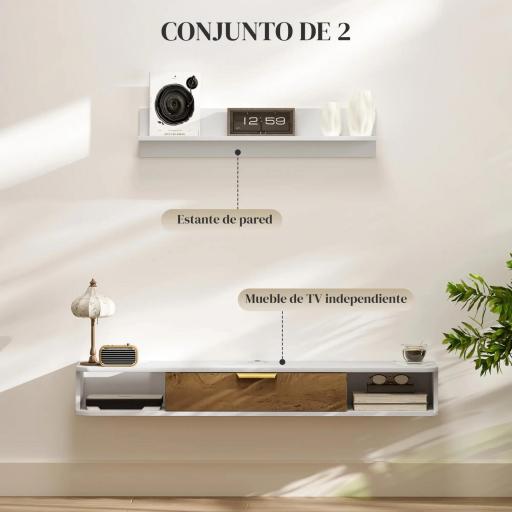 Conjunto Mueble TV y Estante de Pared con Armario y Compartimentos Abiertos Organización de Espacio y Montaje en Pared [2]