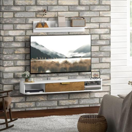 Conjunto Mueble TV y Estante de Pared con Armario y Compartimentos Abiertos Organización de Espacio y Montaje en Pared [5]