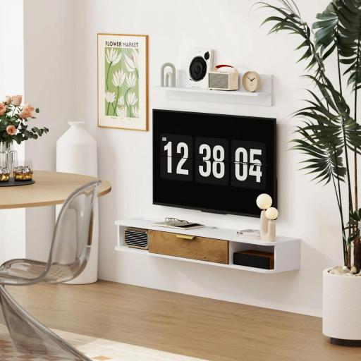 Conjunto Mueble TV y Estante de Pared con Armario y Compartimentos Abiertos Organización de Espacio y Montaje en Pared [6]