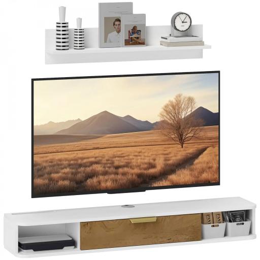 Conjunto Mueble TV y Estante de Pared con Armario y Compartimentos Abiertos Organización de Espacio y Montaje en Pared [8]