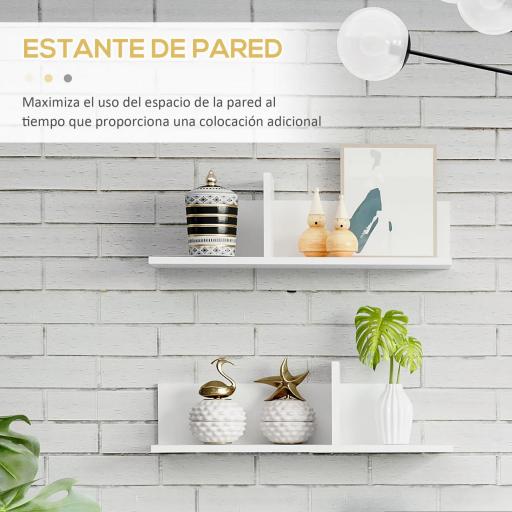 Mueble de Salón para TV con Mesa para Televisor 180x33,5x42 cm y 2 Estantes de Pared 65x20x20 cm Blanco [4]