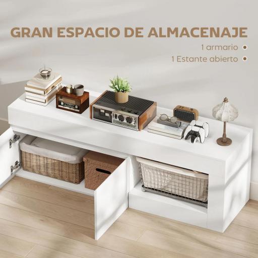 Mueble de TV Moderno para Salón con 2 Puertas Estante Abierto para Televisión 60 Pulgadas 140x40x48 cm Blanco [3]