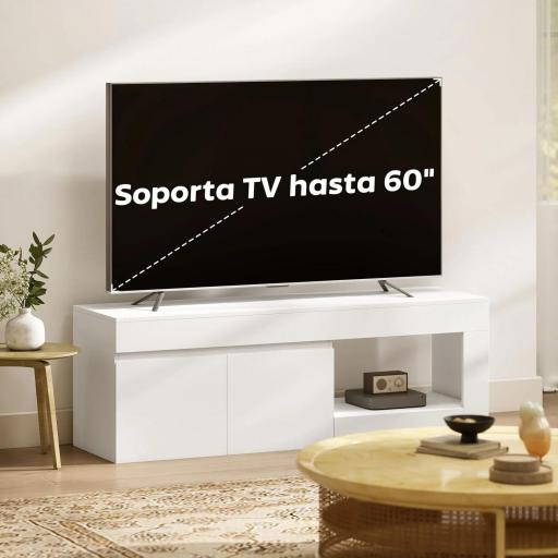 Mueble de TV Moderno para Salón con 2 Puertas Estante Abierto para Televisión 60 Pulgadas 140x40x48 cm Blanco [5]