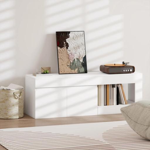 Mueble de TV Moderno para Salón con 2 Puertas Estante Abierto para Televisión 60 Pulgadas 140x40x48 cm Blanco [7]