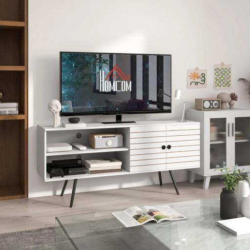Mueble de TV para Televisores de 65 Pulgadas Moderno con 2 Estantes Abiertos y 1 Estante Ajustable 145x38x65 cm Blanco
