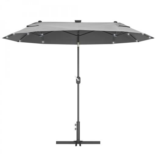 Sombrilla de Jardín Doble 295x150x219 cm con Luces LED Solares Toldo con Inclinación Ajustable y Manivela Manual Gris [8]