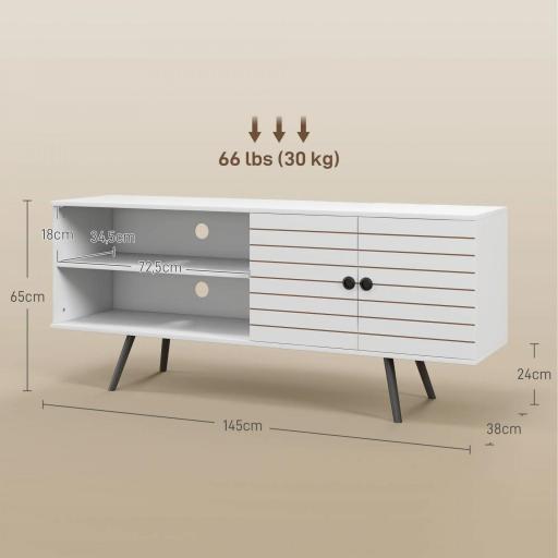 Mueble de TV para Televisores de 65 Pulgadas Moderno con 2 Estantes Abiertos y 1 Estante Ajustable 145x38x65 cm Blanco [1]
