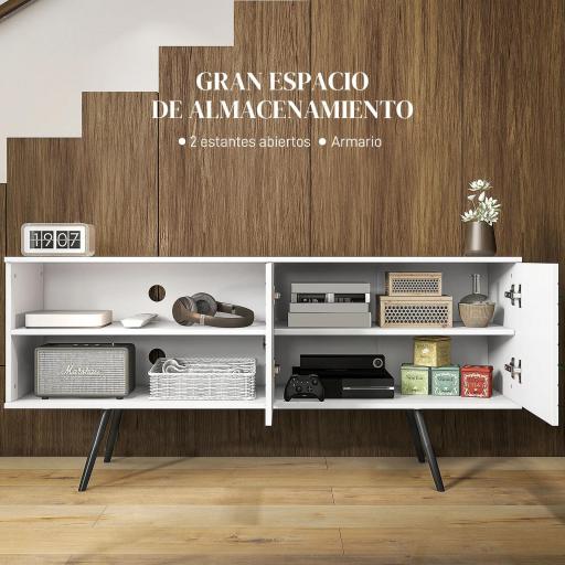 Mueble de TV para Televisores de 65 Pulgadas Moderno con 2 Estantes Abiertos y 1 Estante Ajustable 145x38x65 cm Blanco [2]