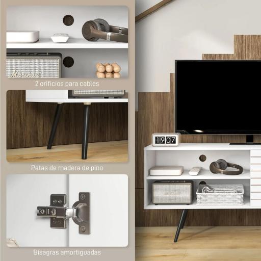Mueble de TV para Televisores de 65 Pulgadas Moderno con 2 Estantes Abiertos y 1 Estante Ajustable 145x38x65 cm Blanco [4]