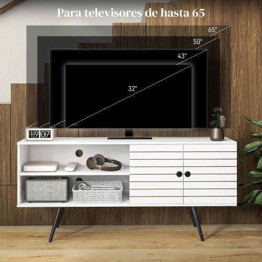 Mueble de TV para Televisores de 65 Pulgadas Moderno con 2 Estantes Abiertos y 1 Estante Ajustable 145x38x65 cm Blanco [5]