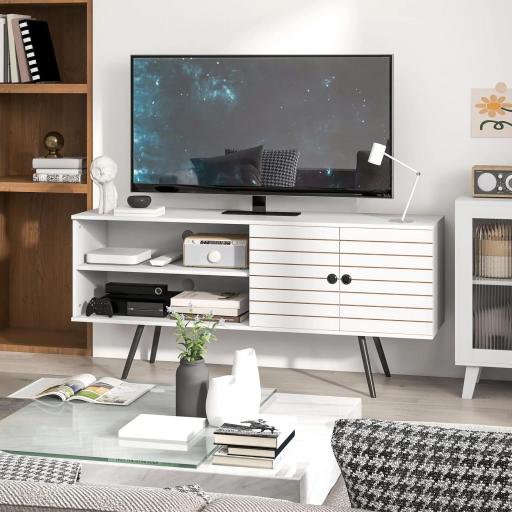 Mueble de TV para Televisores de 65 Pulgadas Moderno con 2 Estantes Abiertos y 1 Estante Ajustable 145x38x65 cm Blanco [6]