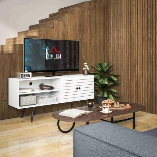 Mueble de TV para Televisores de 65 Pulgadas Moderno con 2 Estantes Abiertos y 1 Estante Ajustable 145x38x65 cm Blanco [7]