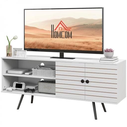 Mueble de TV para Televisores de 65 Pulgadas Moderno con 2 Estantes Abiertos y 1 Estante Ajustable 145x38x65 cm Blanco [9]