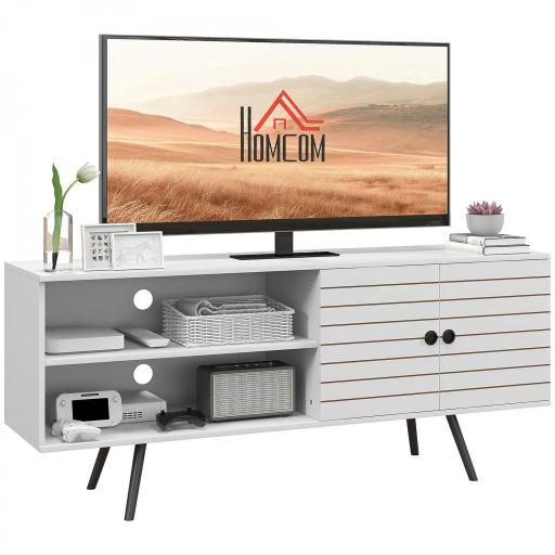 Mueble de TV para Televisores de 65 Pulgadas Moderno con 2 Estantes Abiertos y 1 Estante Ajustable 145x38x65 cm Blanco [8]