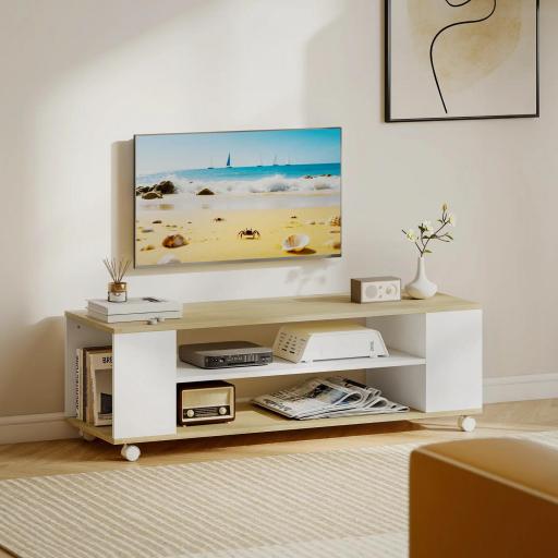Mueble de TV Flotante y Ruedas con 2 Estantes para Televisores de hasta 55 Pulgadas 120x40x38,5 cm Blanco