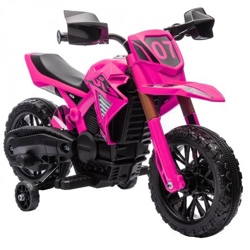 Moto Eléctrica para Niños de +3 Años Moto de Batería para Niños 12V con Ruedas Auxiliar y Bocina Carga 30 kg Rosa [1]