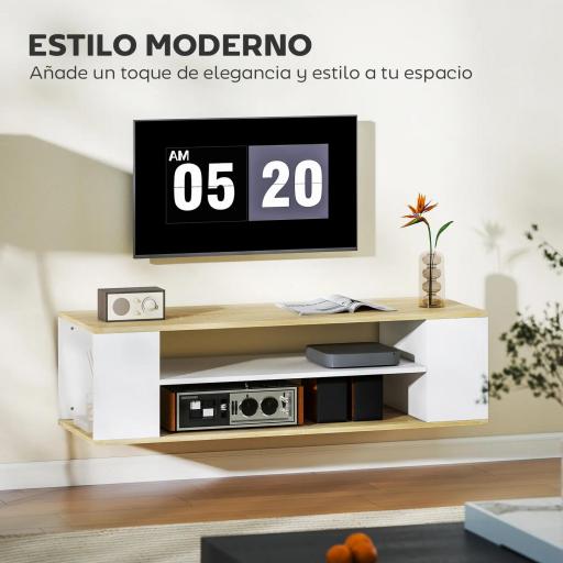 Mueble de TV Flotante y Ruedas con 2 Estantes para Televisores de hasta 55 Pulgadas 120x40x38,5 cm Blanco [2]
