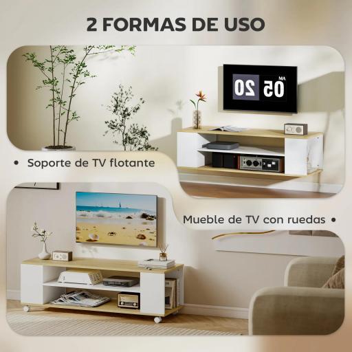Mueble de TV Flotante y Ruedas con 2 Estantes para Televisores de hasta 55 Pulgadas 120x40x38,5 cm Blanco [3]