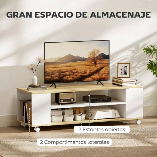 Mueble de TV Flotante y Ruedas con 2 Estantes para Televisores de hasta 55 Pulgadas 120x40x38,5 cm Blanco [5]