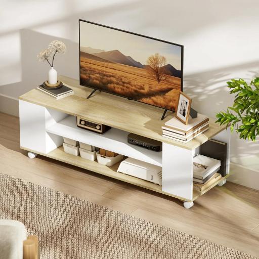 Mueble de TV Flotante y Ruedas con 2 Estantes para Televisores de hasta 55 Pulgadas 120x40x38,5 cm Blanco [6]