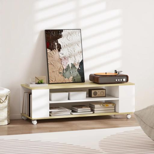 Mueble de TV Flotante y Ruedas con 2 Estantes para Televisores de hasta 55 Pulgadas 120x40x38,5 cm Blanco [7]