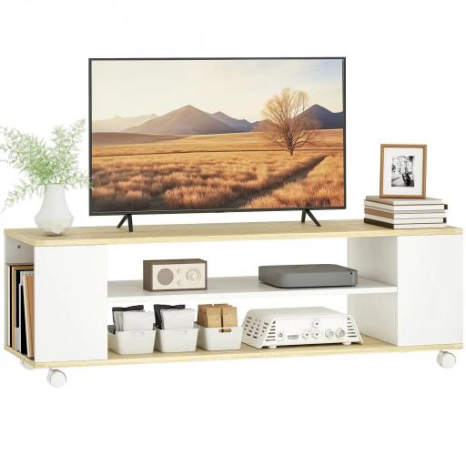 Mueble de TV Flotante y Ruedas con 2 Estantes para Televisores de hasta 55 Pulgadas 120x40x38,5 cm Blanco [8]
