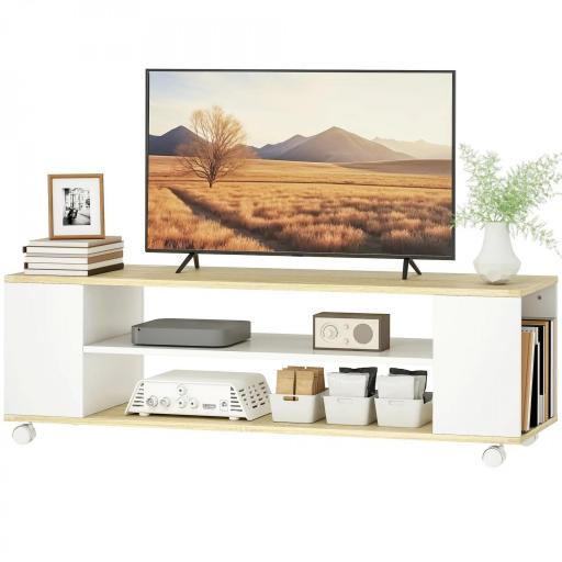 Mueble de TV Flotante y Ruedas con 2 Estantes para Televisores de hasta 55 Pulgadas 120x40x38,5 cm Blanco [9]
