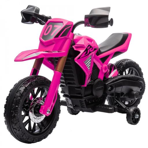 Moto Eléctrica para Niños de +3 Años Moto de Batería para Niños 12V con Ruedas Auxiliar y Bocina Carga 30 kg Rosa [6]