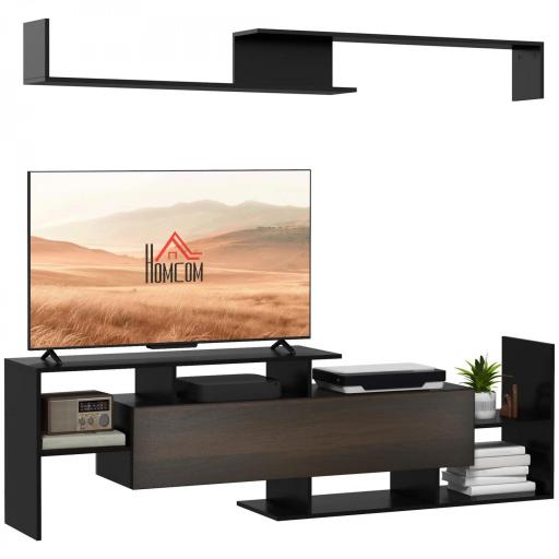 Mueble de Salón para TV Conjunto Muebles de TV 153,6x25x42cm y Estante de Pared 150x14,5x16,3cm Negro y Marrón [8]