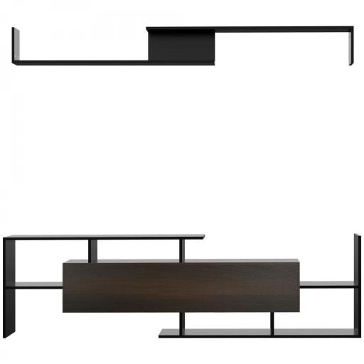 Mueble de Salón para TV Conjunto Muebles de TV 153,6x25x42cm y Estante de Pared 150x14,5x16,3cm Negro y Marrón [9]