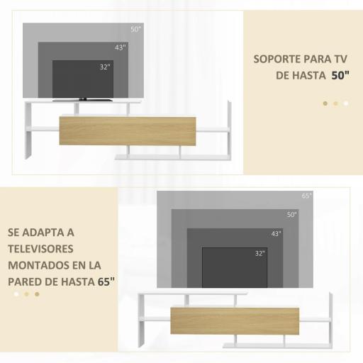 Mueble de Salón para TV Conjunto Muebles de TV 153,6x25x42cm y Estante de Pared 150x14,5x16,3cm Blanco y Natural [4]