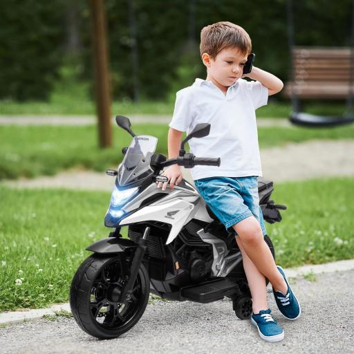 Moto eléctrica para niños moto portador Honda para niños 3 a 6 años con música, luces Blanco