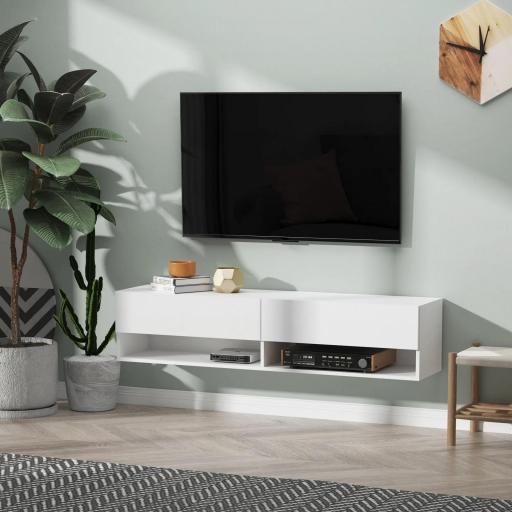 Mueble de TV para Salón de Pared con 2 Compartimentos y 2 Armarios con Puertas Abatibles para Televisión de 60 Pulgadas