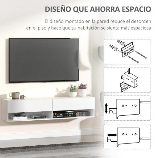 Mueble de TV para Salón de Pared con 2 Compartimentos y 2 Armarios con Puertas Abatibles para Televisión de 60 Pulgadas [3]