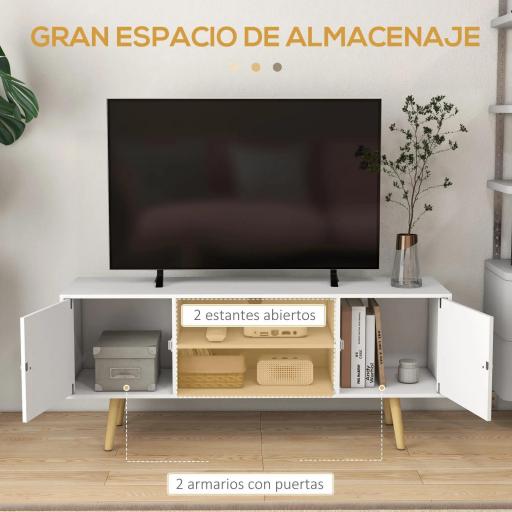 Mueble de TV con 2 Puertas 2 Estantes de Almacenamiento para Televisores de hasta 55 Pulgadas 120x34x50 cm Blanco [3]