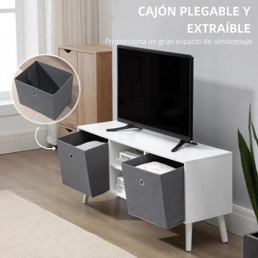 Mueble de TV para Televisores de hasta 50" con 2 Cajones de Tela y Estantes Abiertos110x29x46,5 cm Blanco y Gris [2]