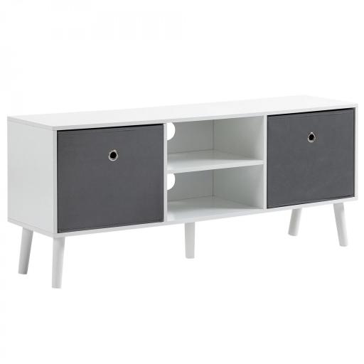 Mueble de TV para Televisores de hasta 50" con 2 Cajones de Tela y Estantes Abiertos110x29x46,5 cm Blanco y Gris [8]