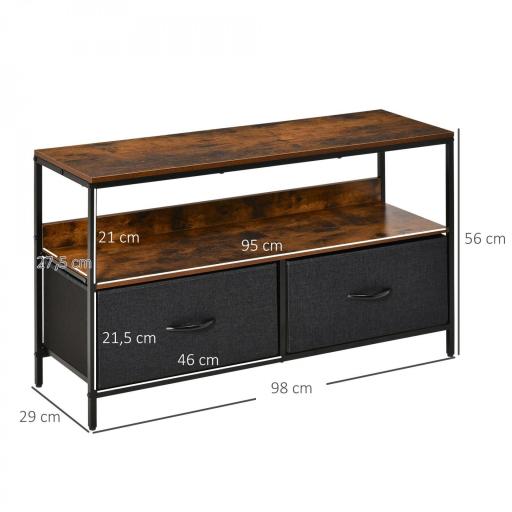 Mueble de TV, Mesa de TV con Estante y 2 Cajones de Tela Plegables, para Televisores hasta 47 Pulgadas, Largo de 98 cm, para Salón, Dormitorio, Marrón Rústico y Negro [1]