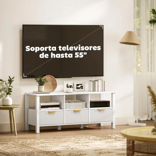 Mueble de TV Moderno con 3 Cajones y 3 Estantes Abiertos para Televisión 43-55 Pulgadas 120x39,5x50 cm Blanco [5]
